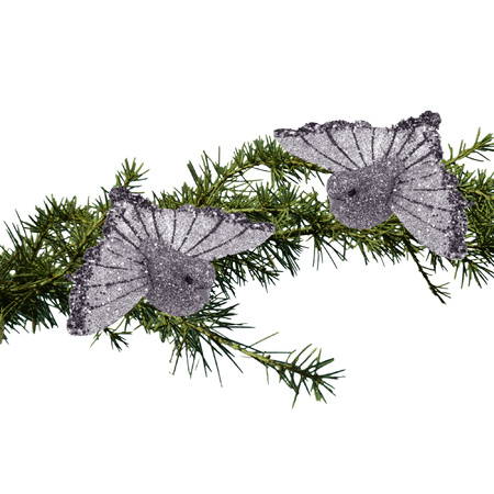 2x stuks kunststof decoratie kolibrie vogels op clip zilver 9,5 cm