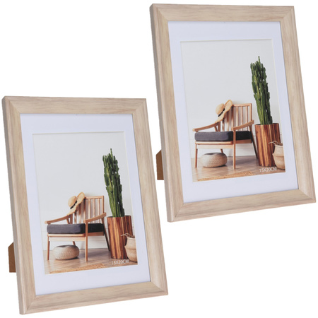 2x stuks kunststof fotolijst hout look geschikt voor een foto van 15 x 20 cm