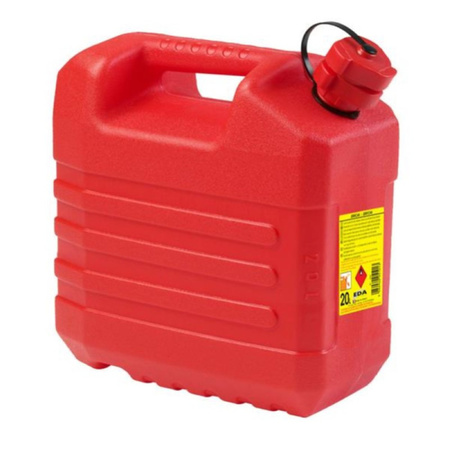 2x stuks kunststof jerrycans 20 liter rood geschikt voor gevaarlijke vloeistoffen L35 x B23 x H37 cm