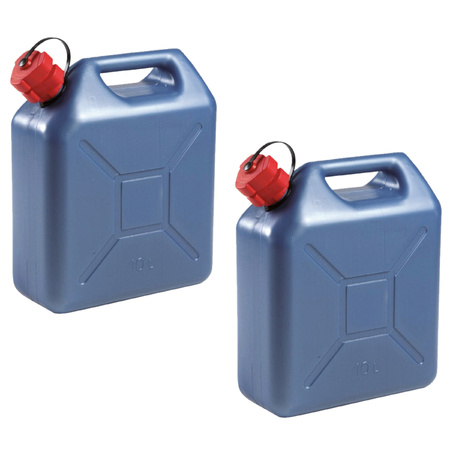 2x stuks kunststof jerrycans blauw voor brandstof 10 liter L29 x B15 x H35 cm