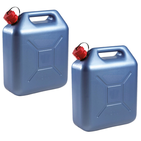 2x stuks kunststof jerrycans blauw voor brandstof 20 liter L36 x B17 x H44 cm
