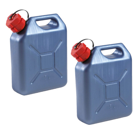 2x stuks kunststof jerrycans blauw voor brandstof 5 liter L24 x B11 x H30 cm
