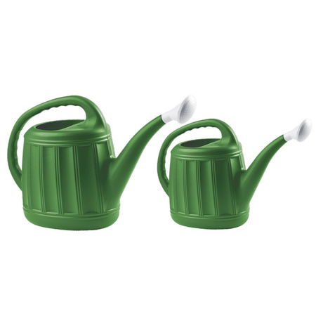 2x plastic watering cans 5 and 3.5 liters green