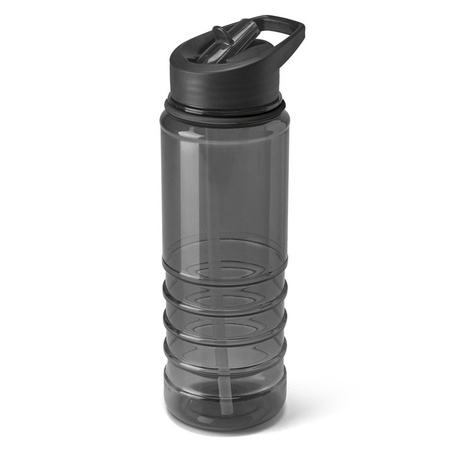 2x Pieces plastic water/drinking bottle transperent black with straw 650 ml