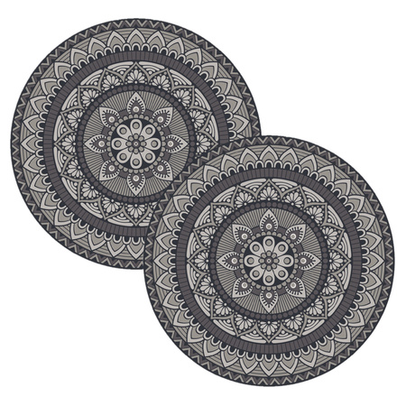 2x stuks mandela stijl ronde placemats van vinyl D38 cm grijs
