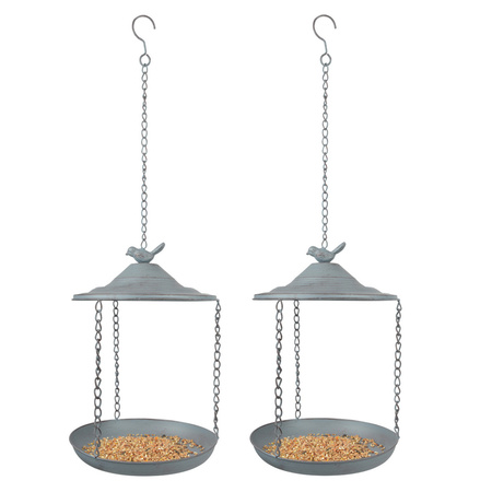 2x stuks metalen vogelbaden/voederschalen hangend 30 cm