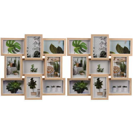 2x stuks multi fotolijst hout met 9 lijstjes geschikt voor een foto van 10 x 15 cm