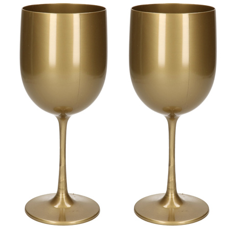 2x stuks onbreekbaar wijnglas goud kunststof 48 cl/480 ml