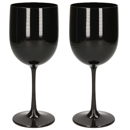 2x stuks onbreekbaar wijnglas zwart kunststof 48 cl/480 ml