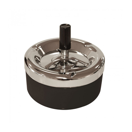 2x pieces round rotating ashtray black/chrome 11 cm