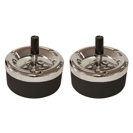 2x pieces round rotating ashtray black/chrome 11 cm