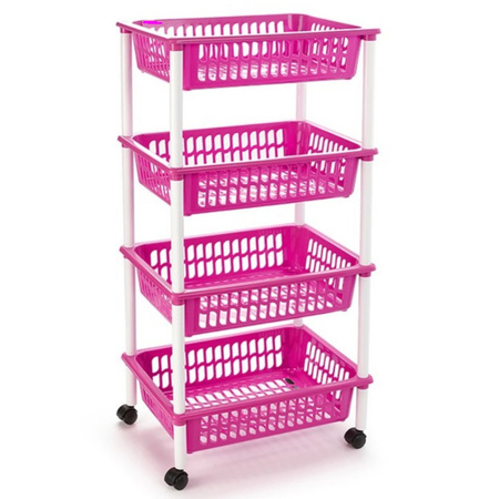 2x stuks roze opberg trolley/roltafel met 4 manden 85 cm