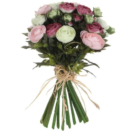 2x stuks roze/wit Ranunculus/ranonkel kunstbloemen boeket 35 cm