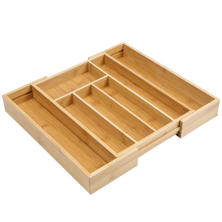 2x pieces extendable bamboo wooden cutlery trays/cutlery drawers 25-40 x 35 x 5 cm