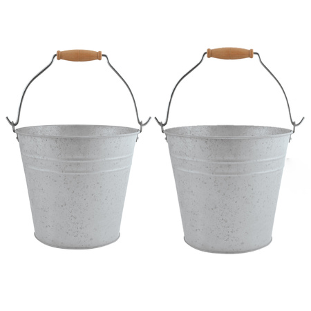 2x stuks zinken emmers/bloempotten/plantenpotten met handvat 5 liter
