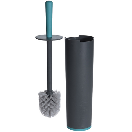 2x Toiletborstels antraciet grijs met turquoise 42 cm