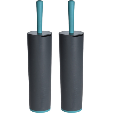 2x Toiletborstels antraciet grijs met turquoise 42 cm