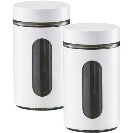 2x White storage tins/jars with window 900 ml