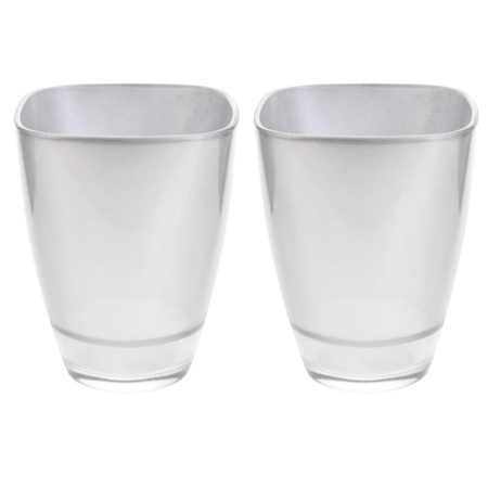 2x Zilveren vierkante vazen van glas 17 cm