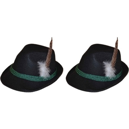 2x Black Tyrolean hats dress up accessories for adults