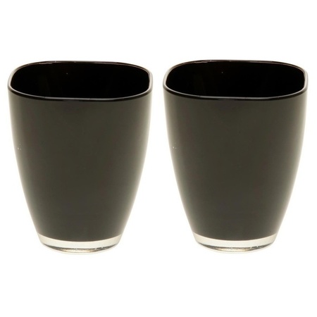 2x Black square vases 17 cm