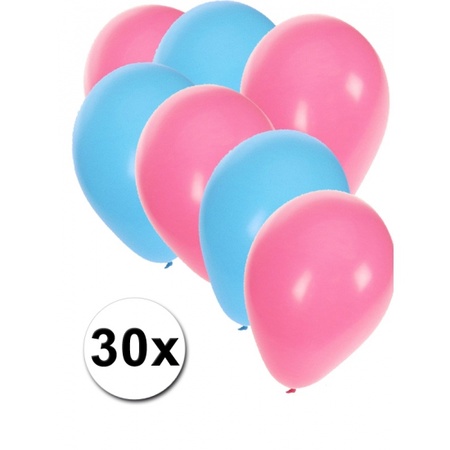 30x ballonnen - 27 cm - lichtblauw / lichtroze versiering