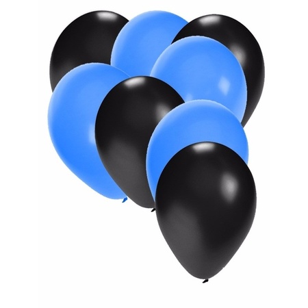 30x ballonnen - 27 cm -  zwart / blauwe versiering