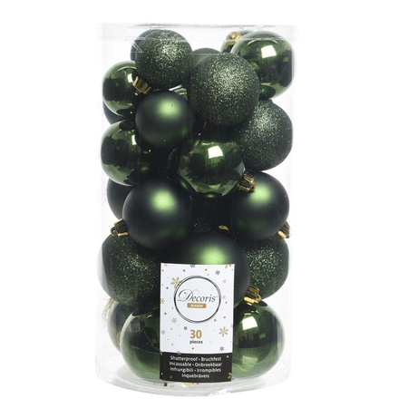 30x Donkergroene kerstballen 4 - 5 - 6 cm kunststof 