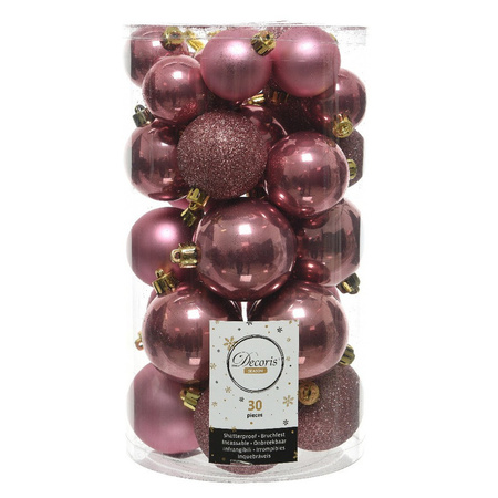 Kerstballen 60x stuks - mix donkergroen/oudroze - 4-5-6 cm - kunststof