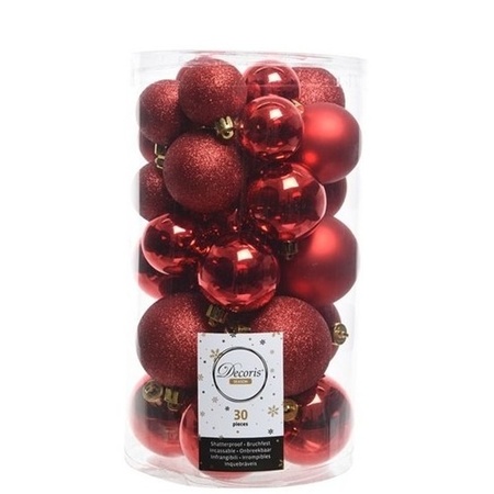 Kerstballen 60x stuks - mix rood/donkerblauw - 4-5-6 cm - kunststof