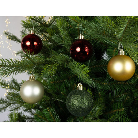 30x Rood/groen/gouden kerstballenset kunststof 6 cm