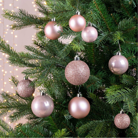 30x stuks kunststof kerstballen 4 - 5 - 6 cm lichtroze