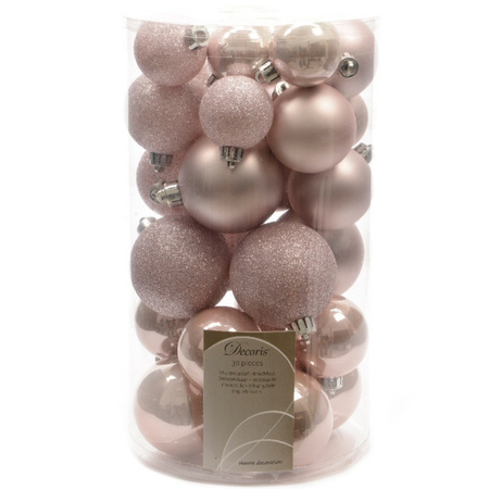 Kerstballen 60x stuks - mix lichtroze/paars - 4-5-6 cm - kunststof