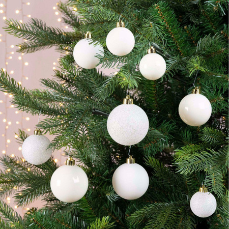 Kerstballen 60x stuks - mix wit/ijsblauw - 4-5-6 cm - kunststof