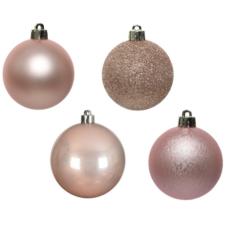 30x stuks kunststof kerstballen 6 cm inclusief ster piek lichtroze