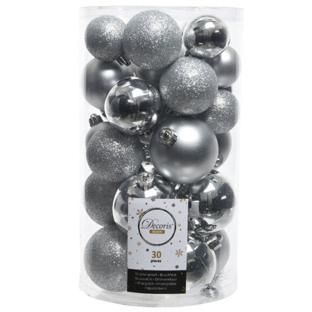 Kerstballen 60x stuks - mix lichtroze/zilver - 4-5-6 cm - kunststof