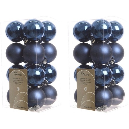 32x Donkerblauwe kerstballen 4 cm kunststof mat/glans