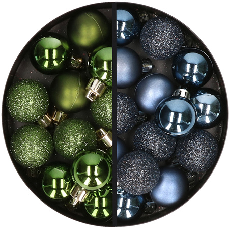 34x stuks kunststof kerstballen groen en donkerblauw 3 cm