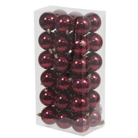 Kerstversiering kunststof kerstballen met piek bordeaux rood 6 en 8 cm pakket van 57x stuks