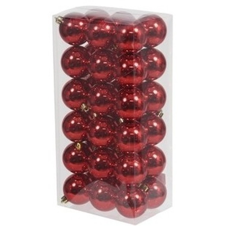 Kerstversiering kunststof kerstballen met piek rood 6 en 8 cm pakket van 57x stuks
