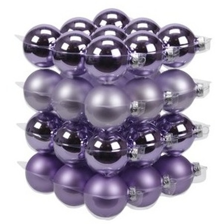 46x pcs glass christmas baubles amethyst purple 6, 8 and 10 cm
