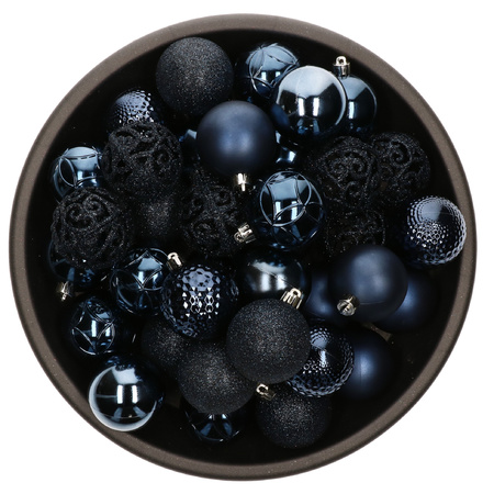 Kerstballen - 74x st - donkerblauw en ijsblauw - 6 cm - kunststof