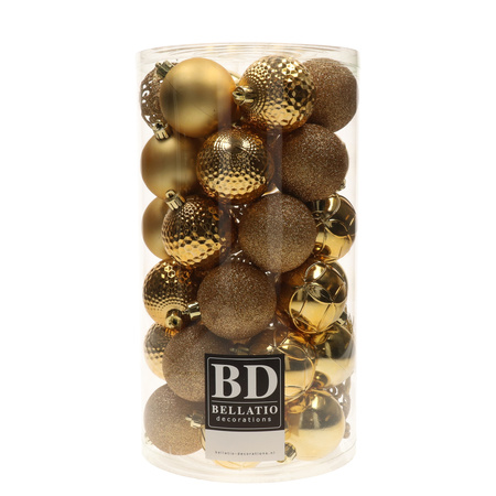 Kerstversiering set - 38-dlg - goud - kunststof kerstballen en glazen luxe piek