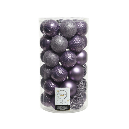 37x pcs plastic christmas baubles heather lilac purple 6 cm shiny/matte/glitter mix