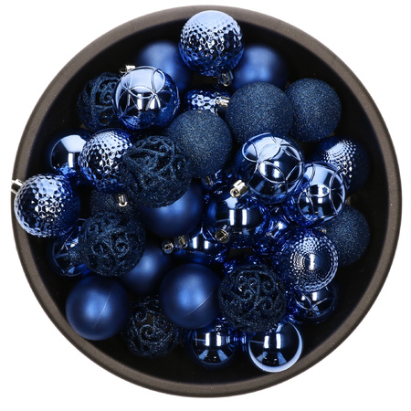 Kerstballen - 74x st - kobalt blauw en ijsblauw - 6 cm - kunststof
