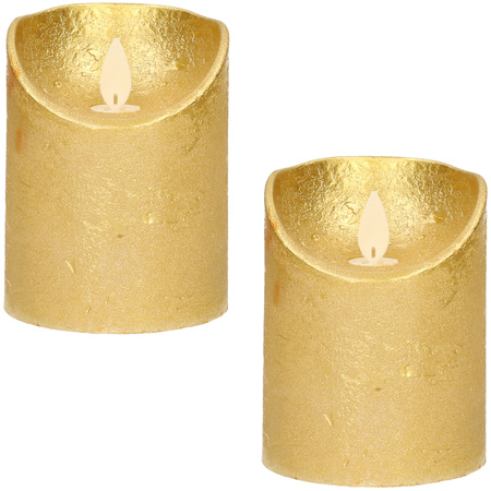 3x Gouden LED kaarsen / stompkaarsen met bewegende vlam 10 cm