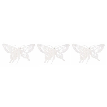 3x Kerst decoratie vlinders wit 15 x 11 cm