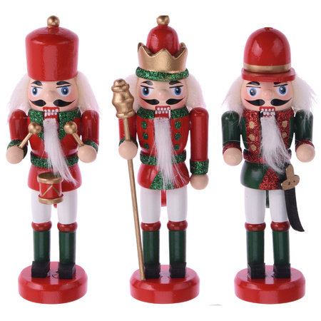 3x Kerstboomhangers notenkrakers poppetjes/soldaten rood/groen 12 cm 