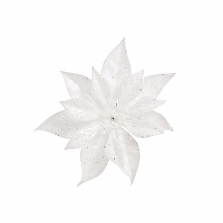 3x Kerstboomversiering bloem op clip witte kerstster 18 cm