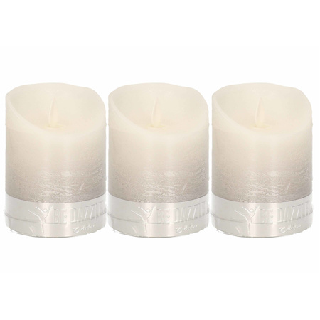 3x Luxe zilver/witte Led kaarsen/stompkaarsen 10 cm
